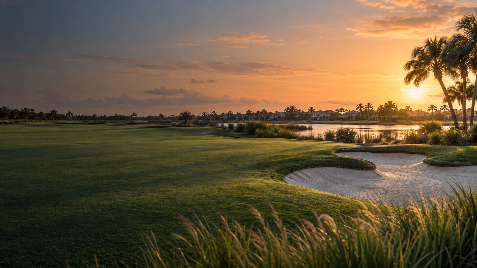 Illustrative Florida fairway at sunrise